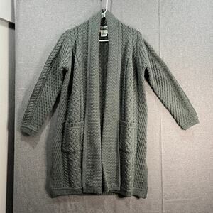 Aran Craft Merino Wool Oren Front Long Sweater Cardigan Moss Green Size Small